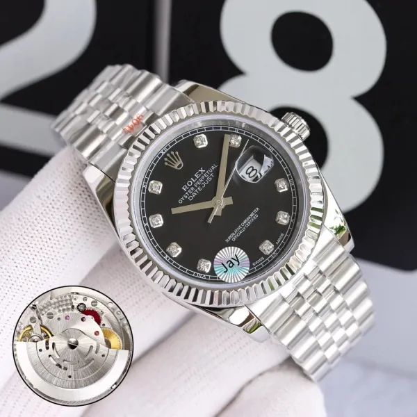 Rolex Datejust Black Dial Diamond Hour Markers Steel Watch - 1