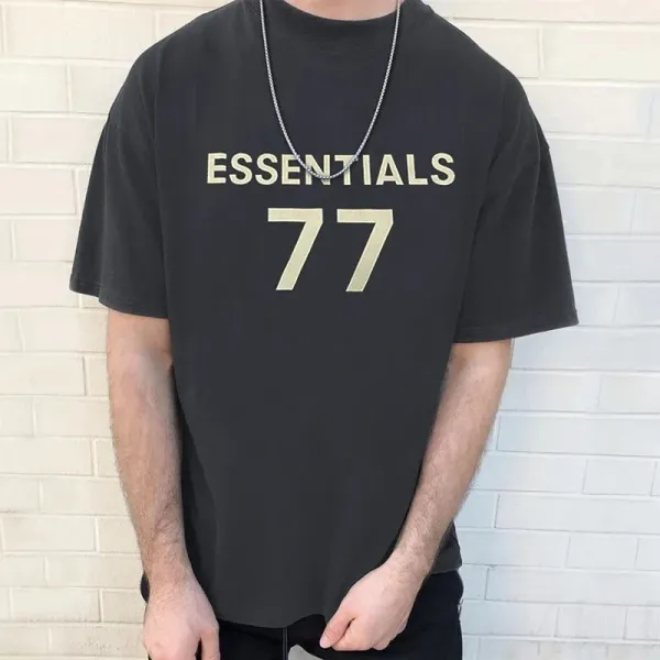 Essentials 77 Gold Print Black T-Shirt - 1