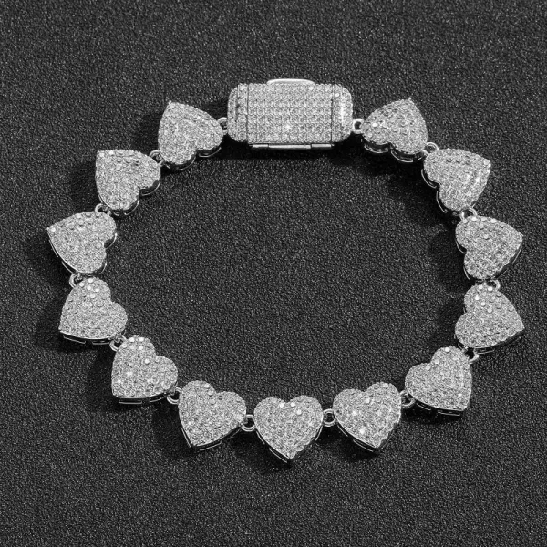 Heart Link Pave Bracelet Silver - 1
