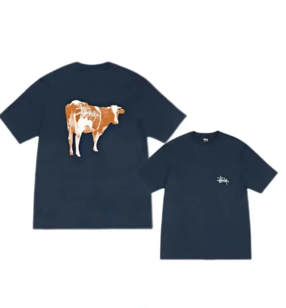 Stüssy Cow Print Graphic T-Shirt Navy - 1