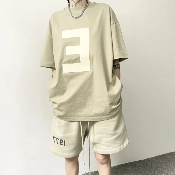 Fear of God Essentials Logo T-Shirt and Shorts Set Beige Casual Set - 1