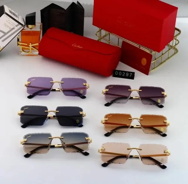 Cartier Eyewear Rimless rectangular sunglasses with gold-tone temples product detail image 4