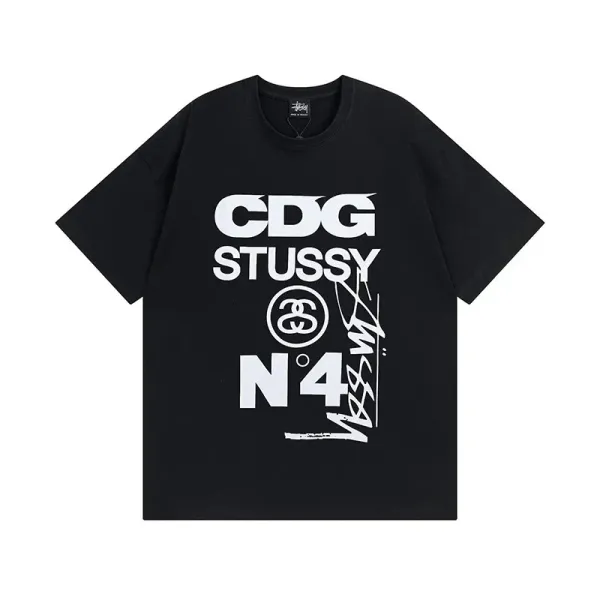 CDG x Stussy N°4 Graphic Print Black T-Shirt - 1