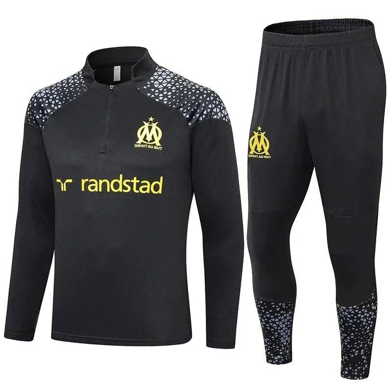 Paris Saint-Germain Tracksuits Long-Sleeve Half-Zip Football Training Set — Marseille Black