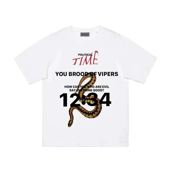 NOEASY Political Time Snake Print T-Shirt White - 1