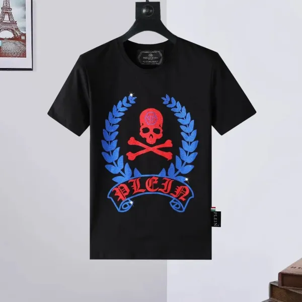 Philipp Plein Skull Laurel Wreath Embellished Black T-Shirt - 1