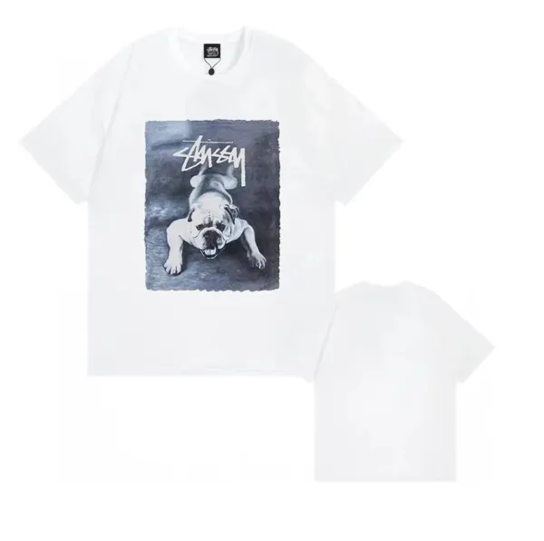 Stussy Bulldog Print White T-Shirt - 1