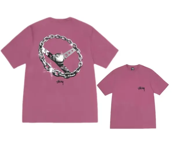 Stüssy Chain Steering Wheel Pink T-Shirt - 1
