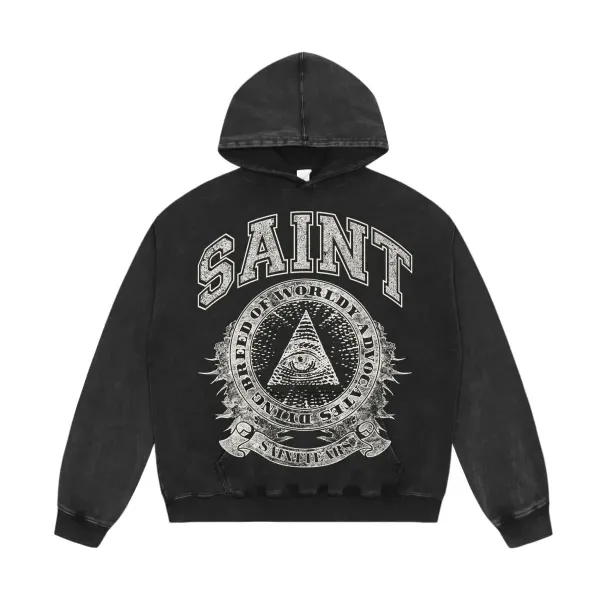 Saint Tears Distressed Graphic Hoodie Black - 1