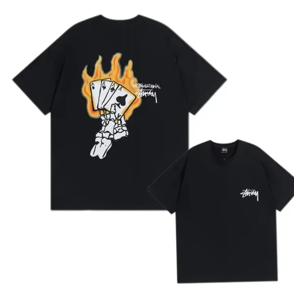 Stüssy International Flame Aces T-Shirt Black - 1
