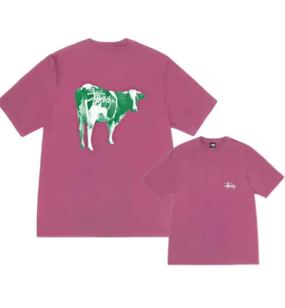 Stüssy Cow Print T-Shirt Pink - 1