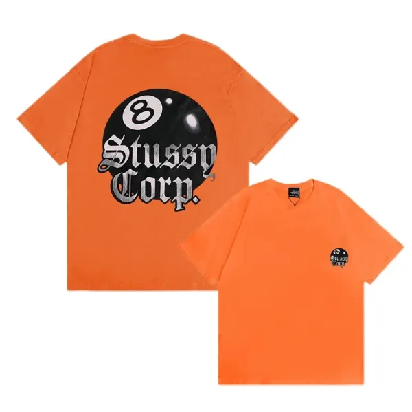Stussy Corp. 8-Ball Graphic Orange T-Shirt - 1