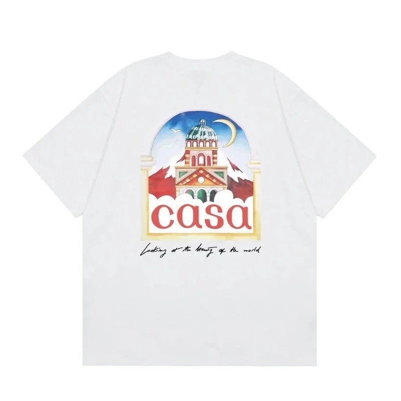 Casablanca T-Shirts Short-Sleeve Graphic Logo T-Shirt — C25 White