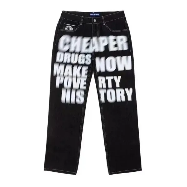 Gallery Dept. Cheaper Drugs Make Poverty History Black Denim Jeans - 1