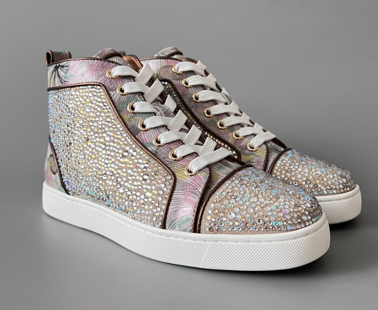 Christian Louboutin Louis Junior High Top Sneakers Multicolor Crystal-Embellished Sneakers
