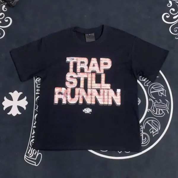 SYNA.TRIBE Trap Still Runnin Brick Print Black T-Shirt - 1