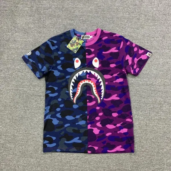 A Bathing Ape Shark Camo Split-Color T-Shirt - 1