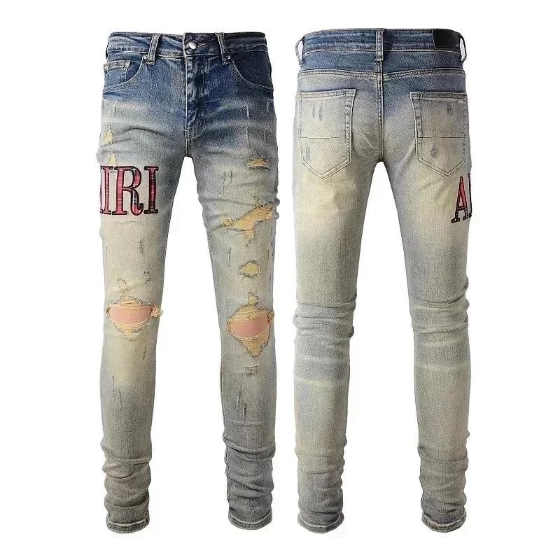 Amiri Distressed printed denim jeans — 21 Blue 002