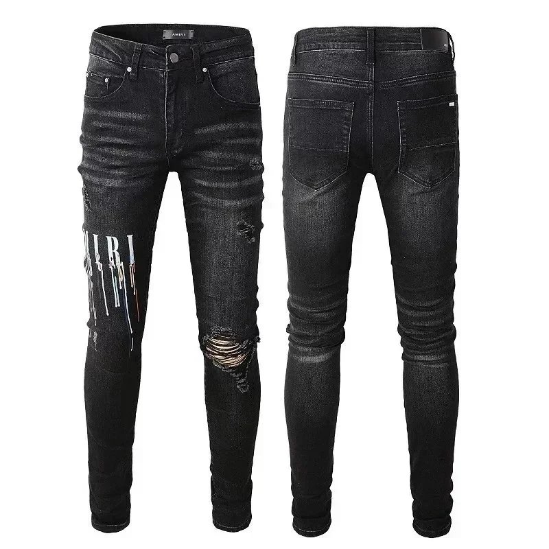 Amiri Distressed printed denim jeans — 25 Black 002