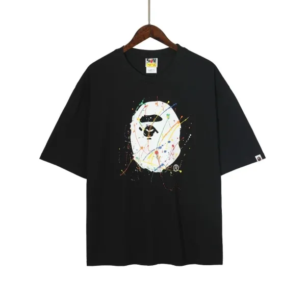 A Bathing Ape Splatter Ape Head Black T-Shirt - 1