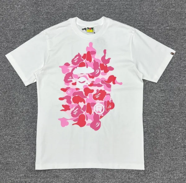 A Bathing Ape Camo Ape Head Pink White T-Shirt - 1