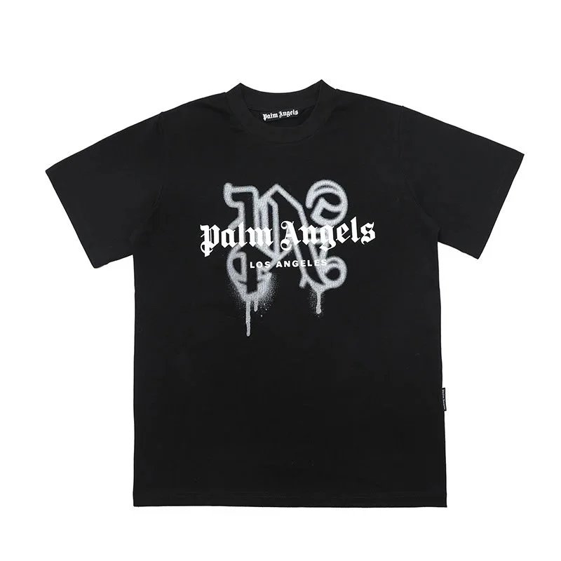 Palm Angels T-Shirts Short-sleeve graphic logo T-shirt — 2273 Black with white lettering White