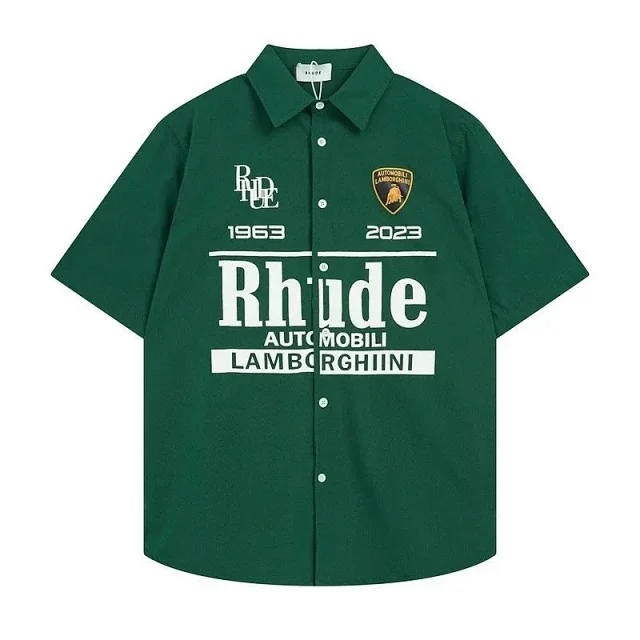 Rhude Shirts Short-Sleeve Button-Up Shirt with Automotive Graphic Print product detail image 3