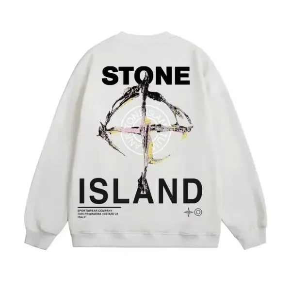 Stone Island Graphic Print White Hoodie - 1
