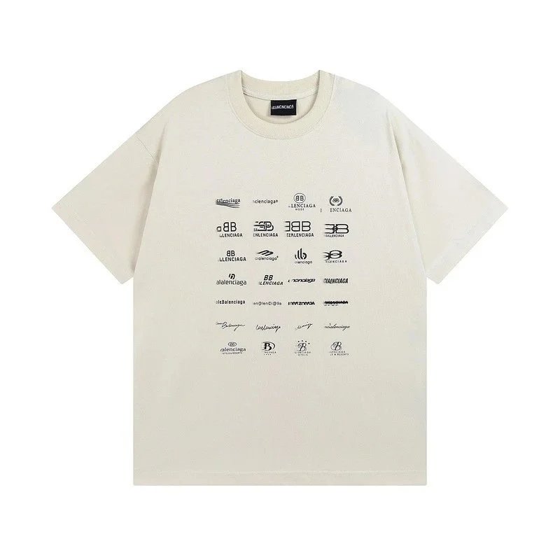 Balenciaga T-Shirts Logo Collage Print — Beige