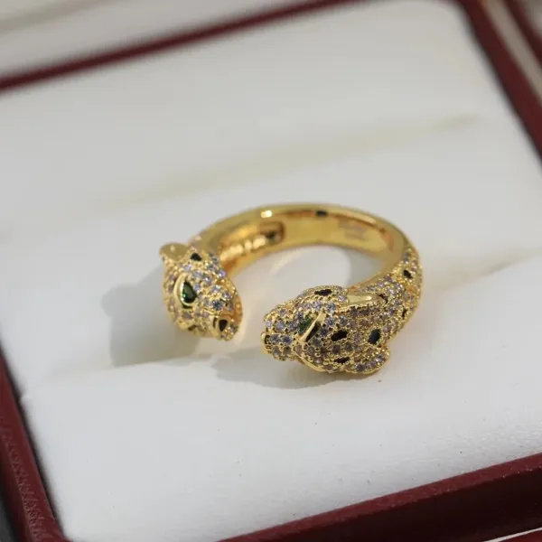 Cartier Panthère Double Head Ring Silver with Emerald Eyes and Pave Diamonds - 6
