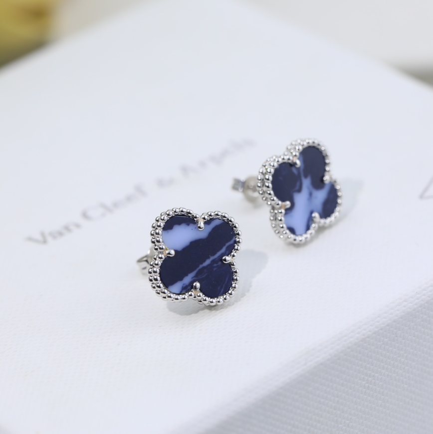Van Cleef & Arpels Alhambra Motif Blue Agate Earrings - 1