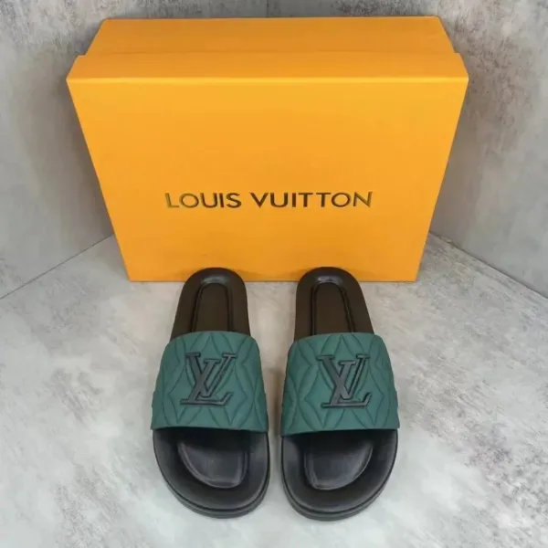 Louis Vuitton Pool Slide Green Quilted Slippers - 1