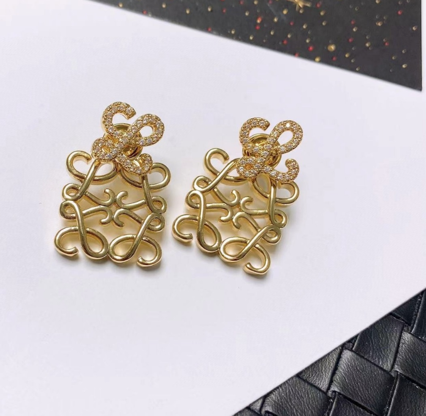 Loewe Anagram Earrings Gold with Crystal Pave - 1