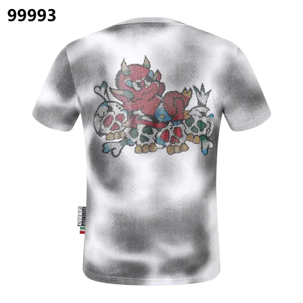 Philipp Plein Pixel Skull Graphic Silver Spray-Dye T-Shirt - 1