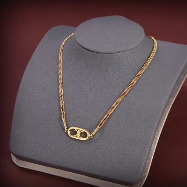 Celine Triomphe Square Pendant Necklace Gold - 4