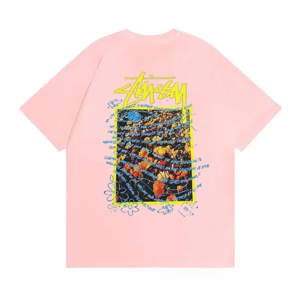 Stüssy Graphic Print Oversized T-Shirt Pink - 1