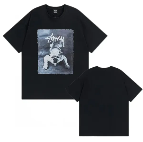 Stüssy Bulldog Print Black T-Shirt - 1