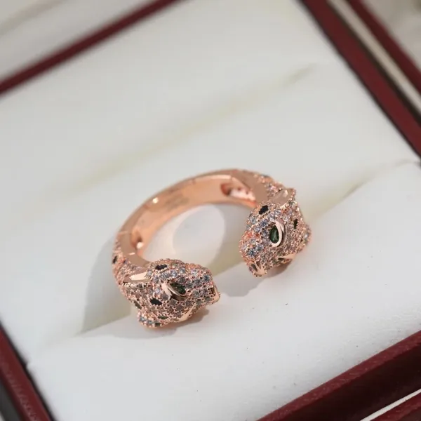 Cartier Panthère Double Head Ring Silver with Emerald Eyes and Pave Diamonds - 5