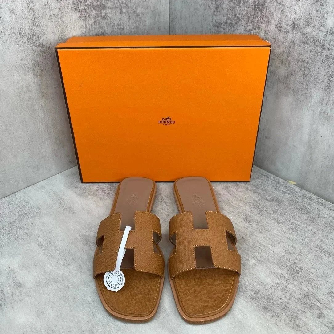 Hermès Oran Sandals Tan Epsom Leather Slippers - 1