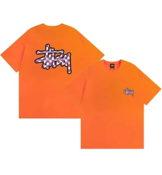 Stüssy Checkerboard Logo Orange T-Shirt - 1