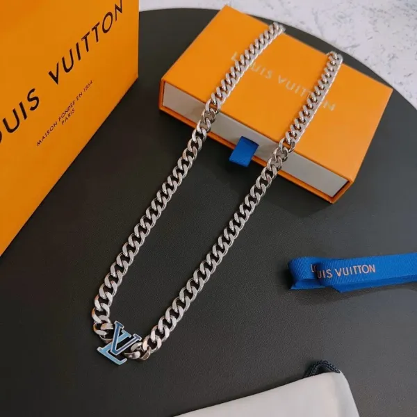 Louis Vuitton LV Chain Necklace Silver Blue Jewelry - 1