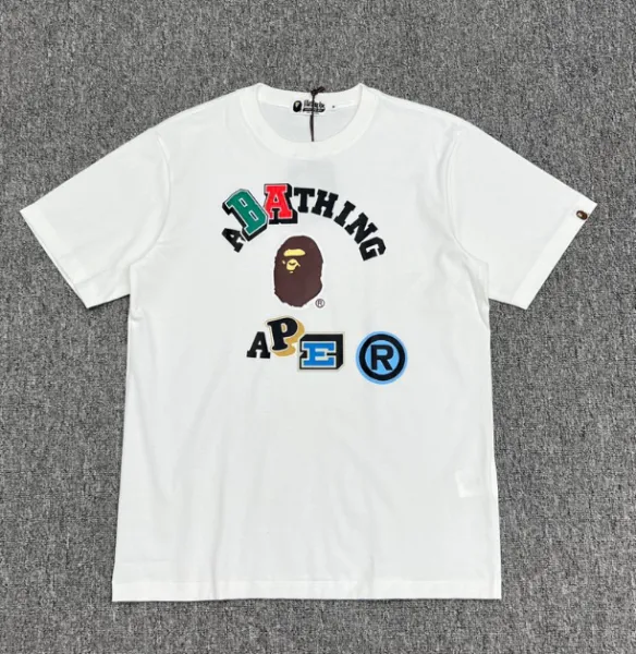 A Bathing Ape Multi-Logo Graphic White T-Shirt - 1
