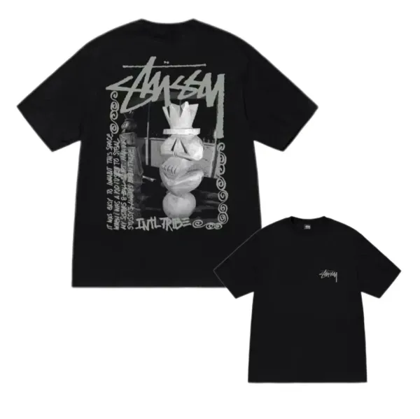 Stussy x INVNT Tribe Graphic Print Black T-Shirt - 1