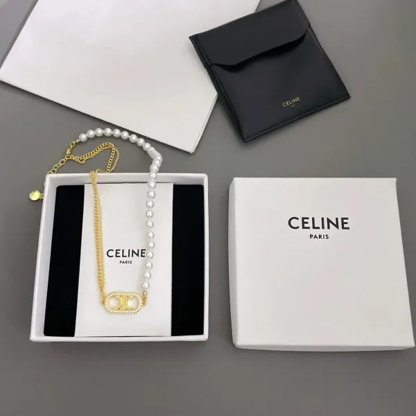 Celine Triomphe Square Pendant Necklace Gold - 3