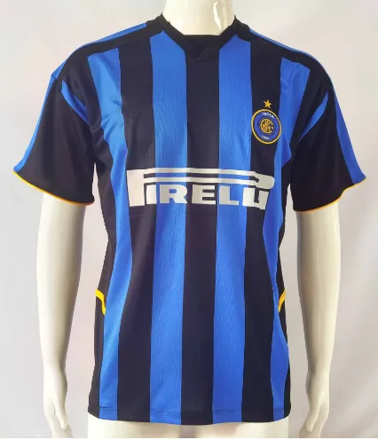 Inter Milan 2001-02 Home Jersey Blue and Black Striped Football Shirt - 1
