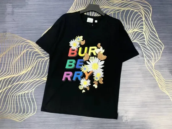 Burberry Floral Logo Print Black T-Shirt - 1