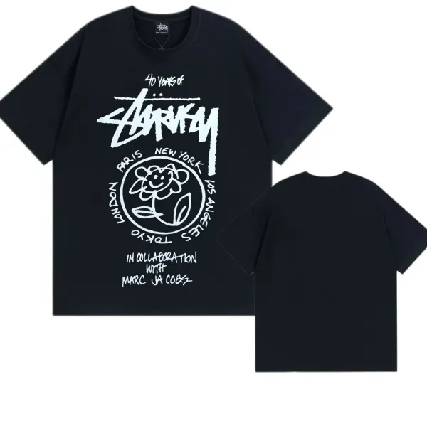 Stussy x Marc Jacobs 40 Years Flower Logo Black T-Shirt - 1