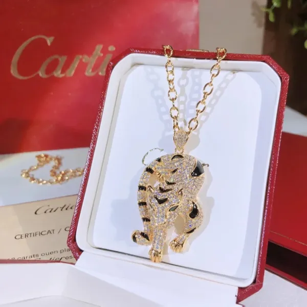 Cartier Panthère de Cartier Tiger Pendant Necklace Gold with Black Onyx and Pave Diamonds - 1