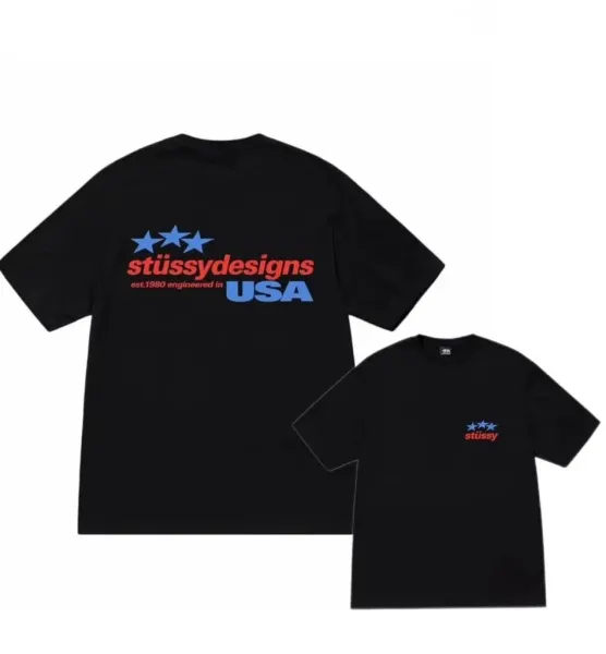 Stüssy Designs USA Black Graphic T-Shirt - 1