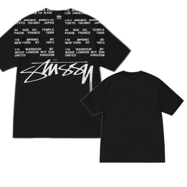Stüssy Global Addresses Black T-Shirt - 1